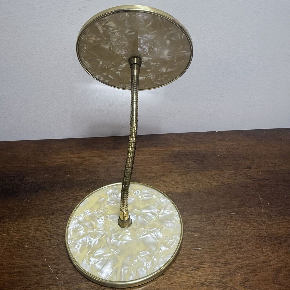 Vintage Brass Gooseneck Double Vanity Mirror Pearlescent Base Hollywood Regency - Picture 10 of 11